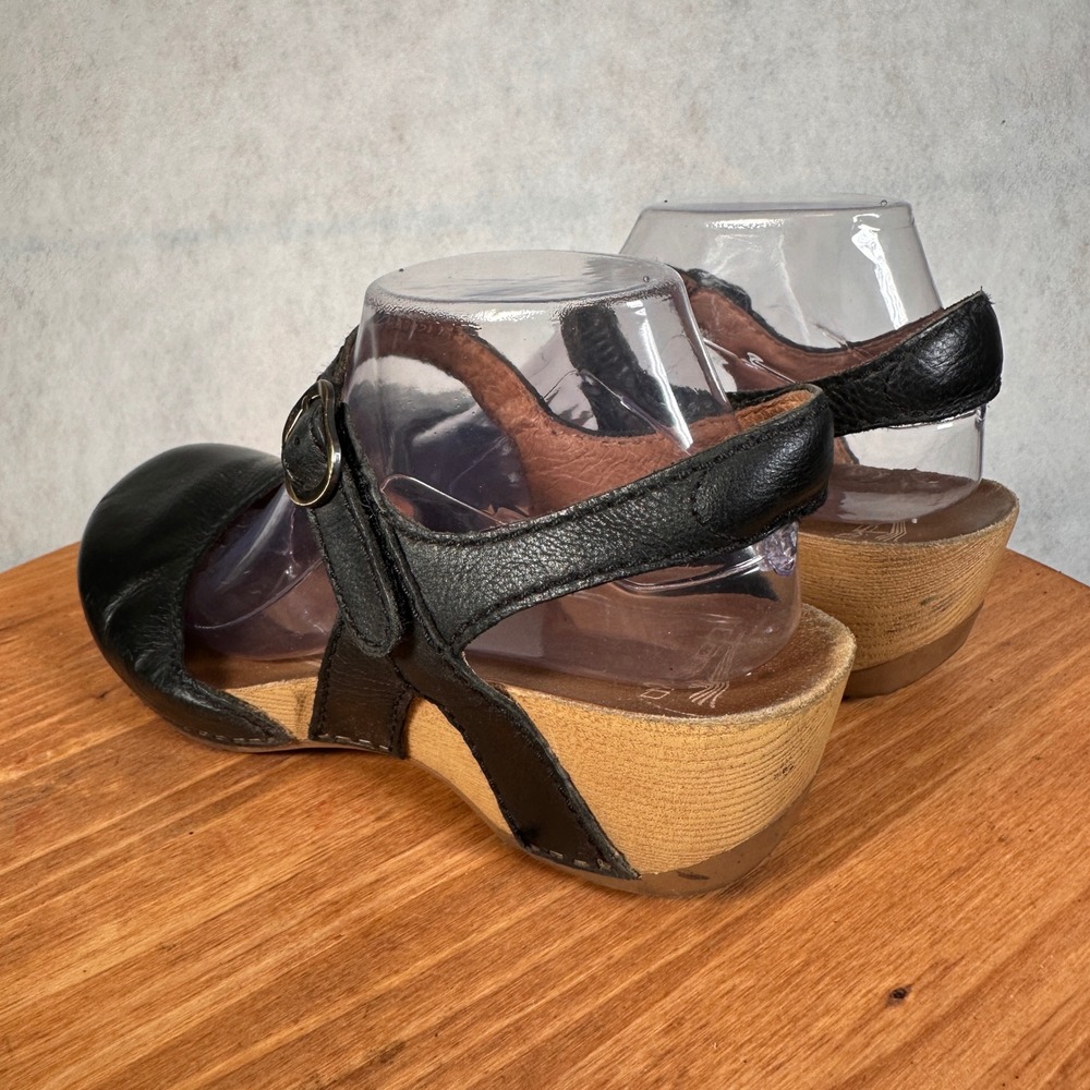 Dansko Mary Jane Clogs Womens 39 Black Good Leather Wedge Buckle Strap 0746 - Picture 8 of 14